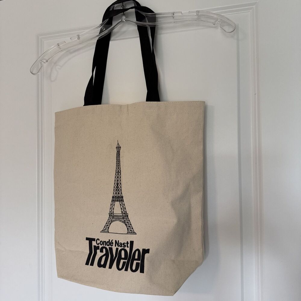 Paris Eiffel Tower Tote Beige Ivory Canvas Bag Condé Nast Traveller Flat Bottom